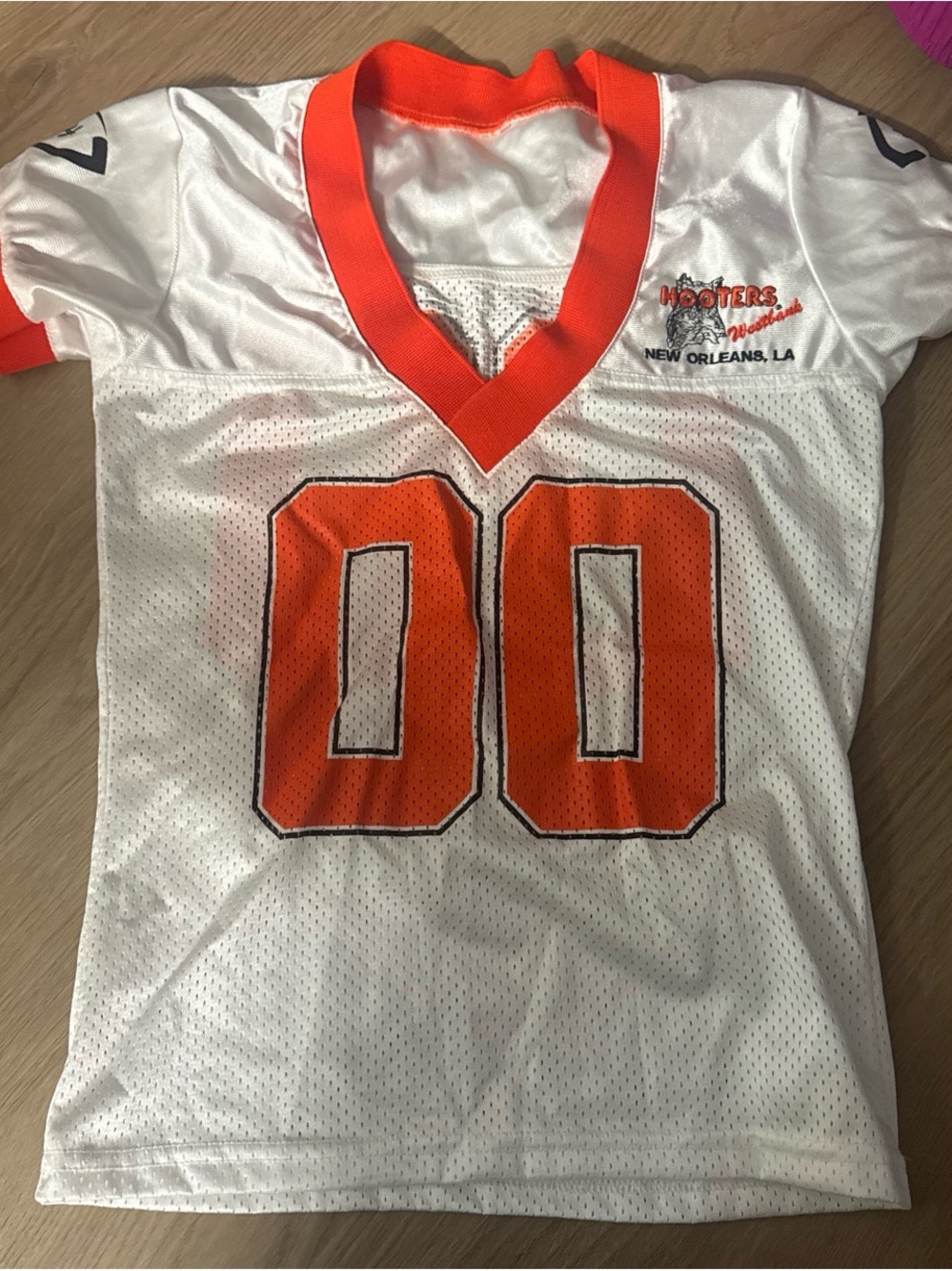 Hooters White and Orange Mesh Football Jersey